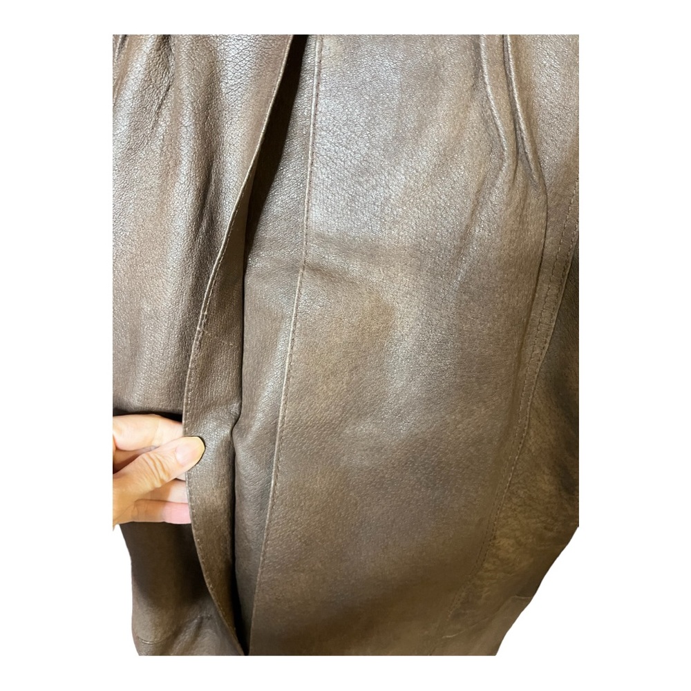 Wild Cats Pelsnoer Denmark Women Brown Leather Plaid Lining Hooded Jacket Coat L - Picture 3 of 16